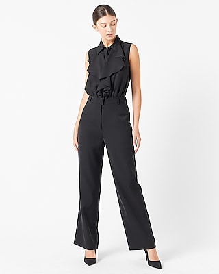 V-neck O-ring Cutout Wide Leg Sweater Jumpsuit