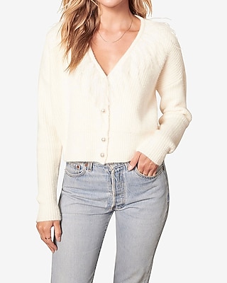 feather trim cardigan