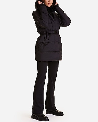 Long belted shop puffer jacket express