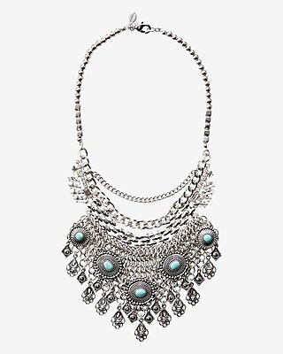 Turquoise And Chain Bib Necklace | Express