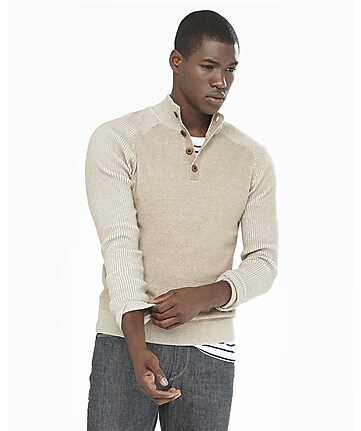 Button Mock Neck Plaited Sweater | Express