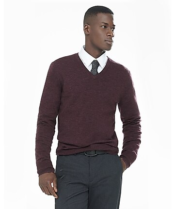 marled merino wool v-neck sweater