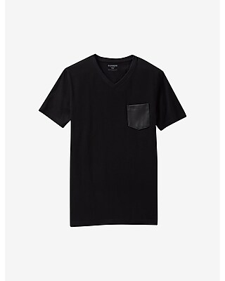 Black V-neck (minus The) Leather Pocket T-shirt | Express