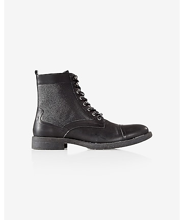 Black Leather Textured Top Boot | Express
