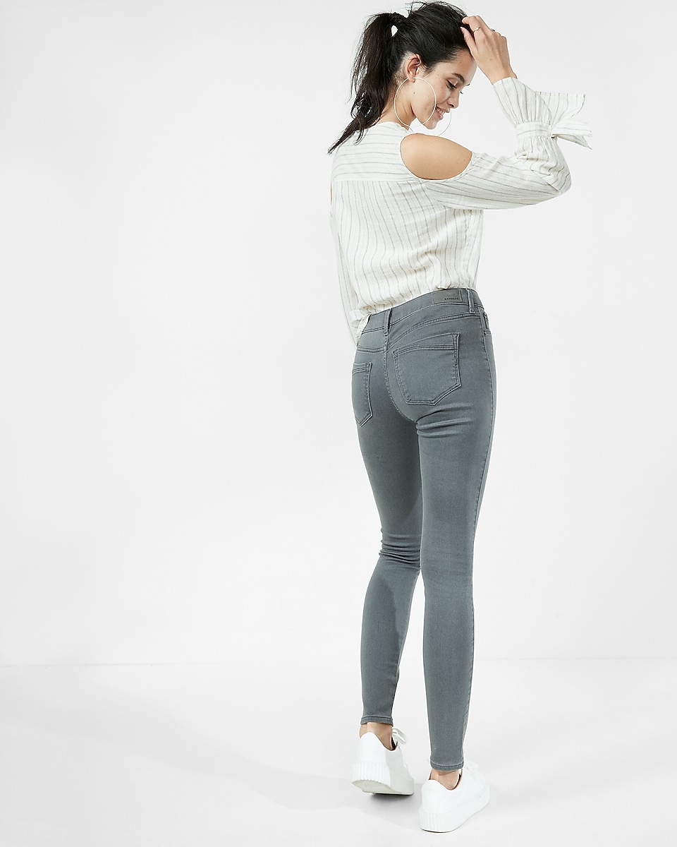 Gray Mid Rise Stretch+ Jean Leggings | Express
