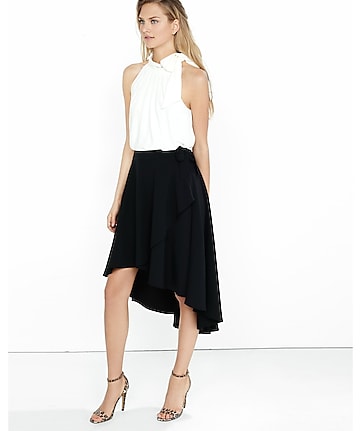 Black Hi-lo Wrap Midi Skirt | Express