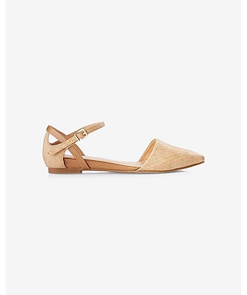 textured d'orsay flat with crisscross ankle strap
