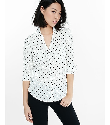 Slim Fit Black And White Polka Dot Portofino Shirt | Express